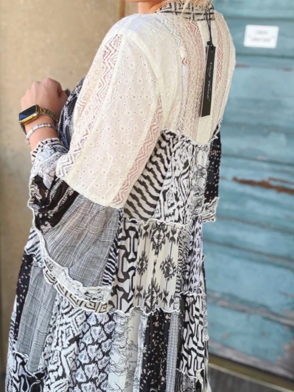 Young Threads Black & White Patchwork Maxi Dress — Boho Tiered Style - Picture 5 of 5